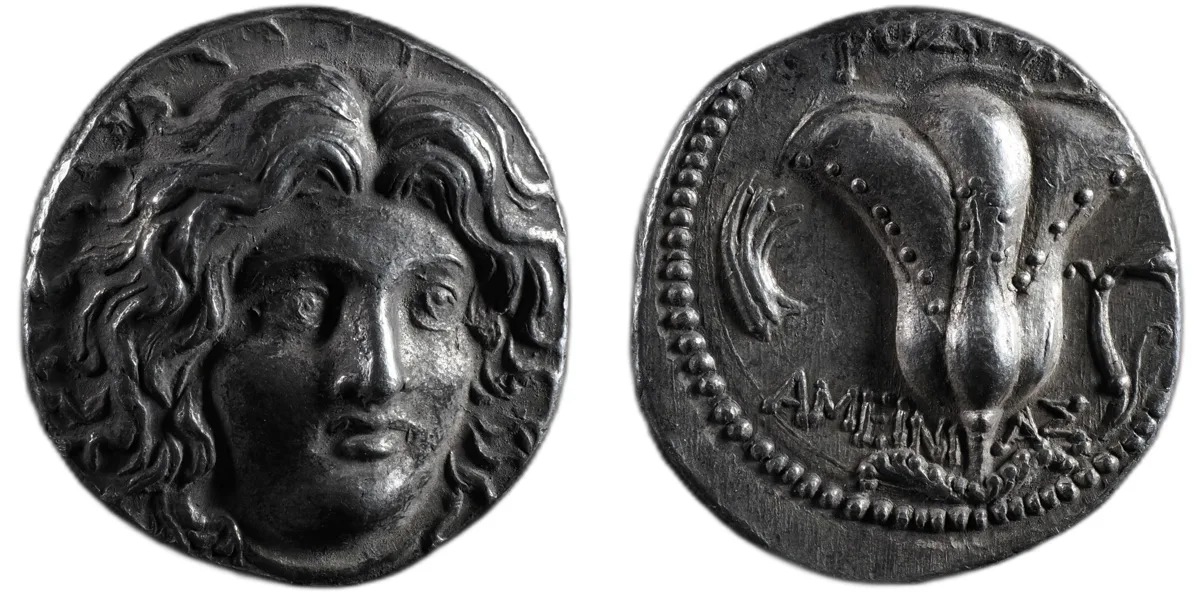 Rhodes. Circa 229–205 BC. AR Didrachm (19 mm, 6.82 g, 12h), Ameinias