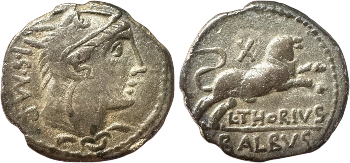 L. Thorius Balbus. 105 BC. AR Denarius (19mm, 3.54g). Rome mint.