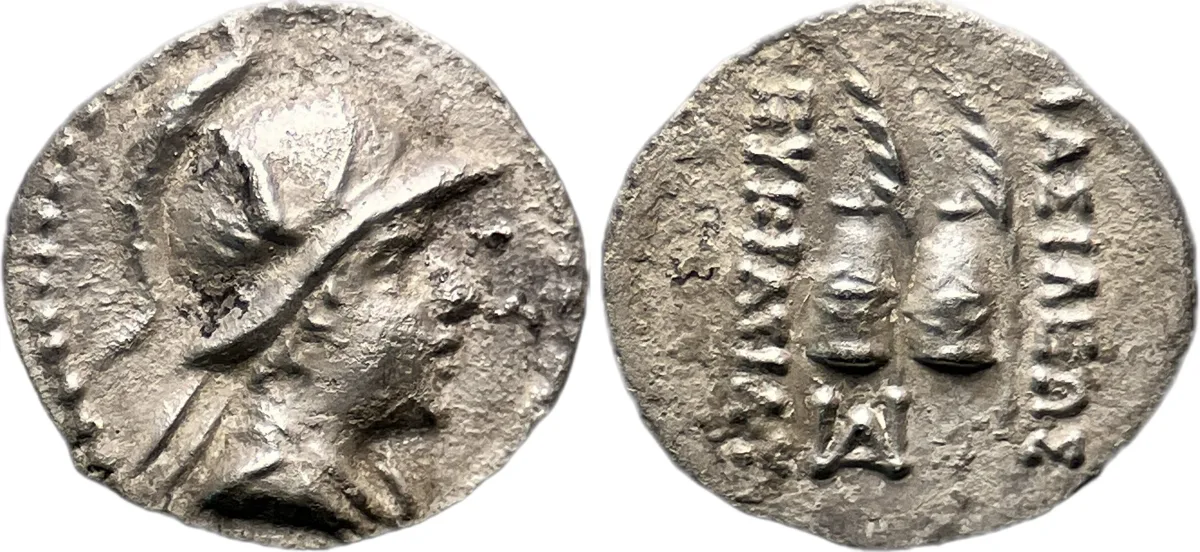 Greco-Baktrian Kingdom. Eukratides I Megas. Circa 170-145 BC. AR Obol 0.65g
