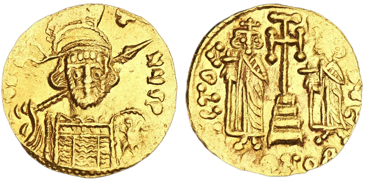 Constantine IV, Heraclius, and Tiberius, 668-685. AV Solidus, Constantinople
