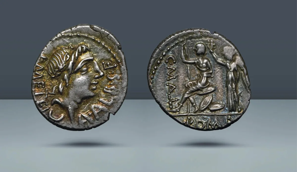 Roman Republic. C. MALL, A.ALBINVS S.F., L. METEL. Rome, 96 BC