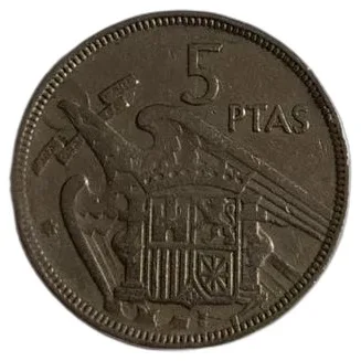 5 Pesetas 1959 (Dated 1957), Copper-nickel, VG
