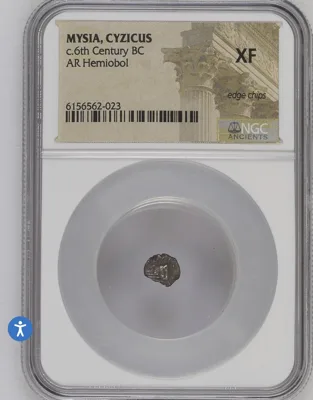 NGC XF, 600 BC coin- Hemiobol from Cyzicus in Mysia 6th century BC