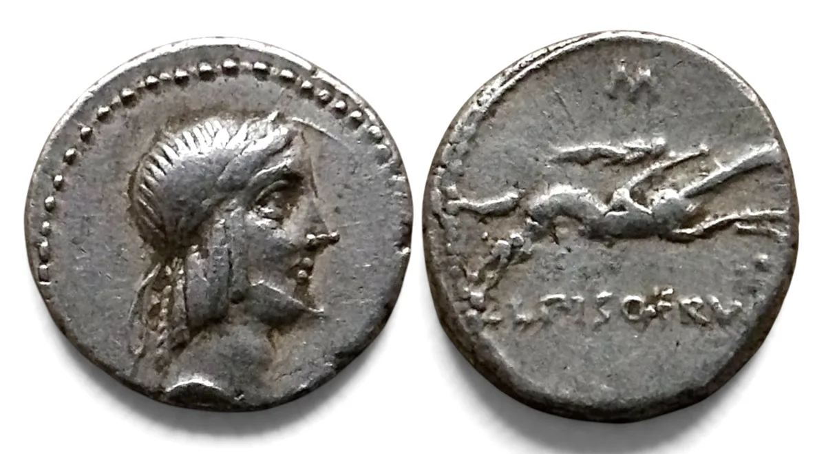 L. Calpurnius Piso Frugi AR Denarius. Rome, 90 BC. Crawford 340/1