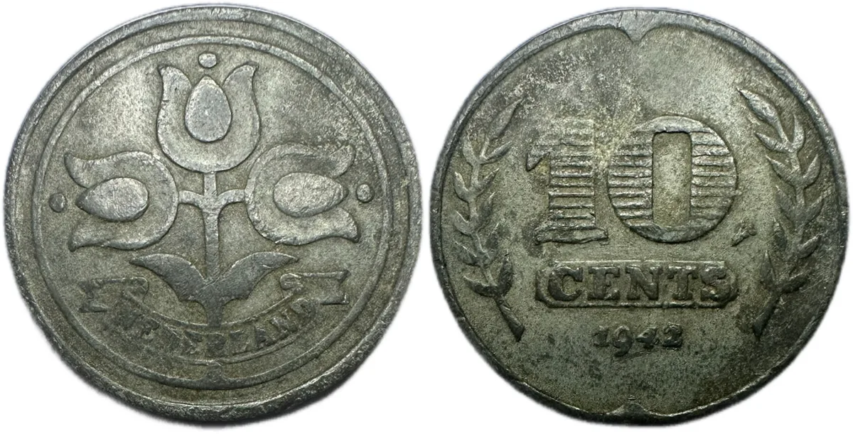NETHERLANDS, Kingdom. Wilhelmina. 10 Cents. Utrecht mint. 1942