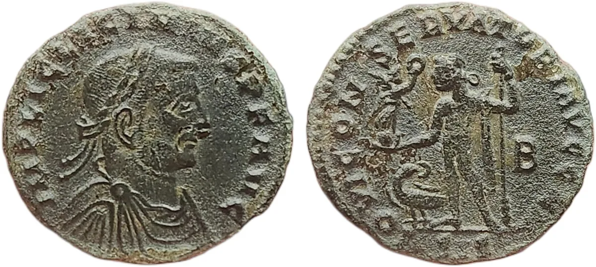 Licinius Follis, blue patina and silvering traces