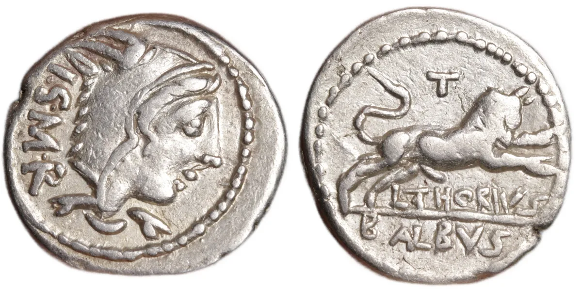 Roman Republic Silver Denarius 105BC L. Thorius Balbus