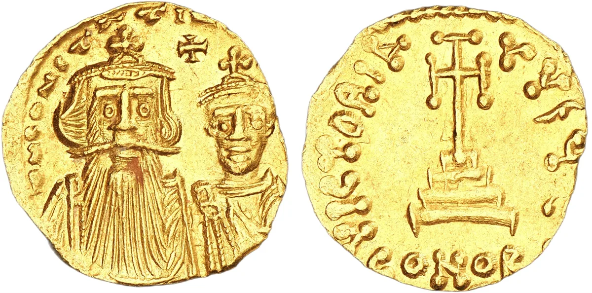 Constans II with Constantine IV, 641-668. AV Solidus, Constantinople