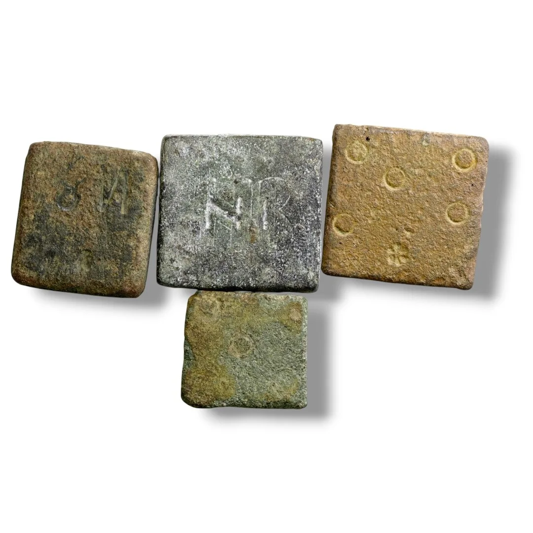 Lot of Four Byzantine Bronze Square Exagia, circa 5th–6th century AD.