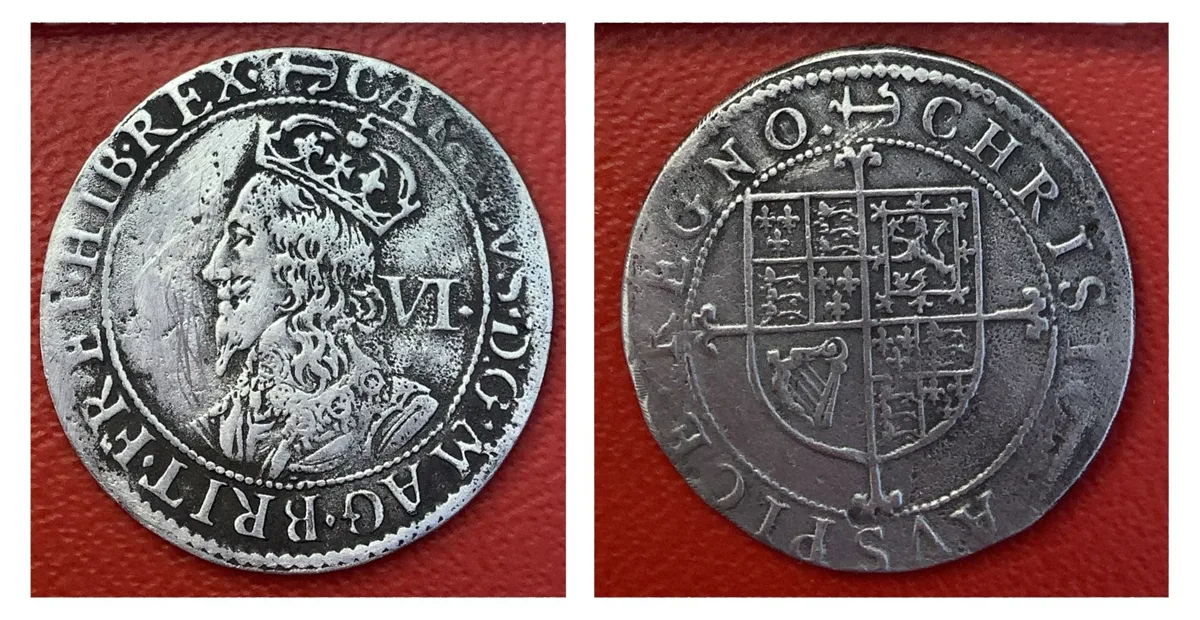 Charles the 1st Sixpence, 1625-1649 era silver coin!