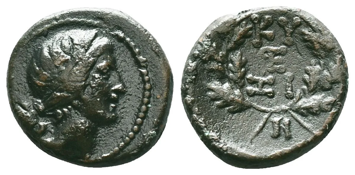 MYSIA. Kyzikos. Ae (2nd-1st century BC). Wreathed head of Kore Soteira. KY / ZI.