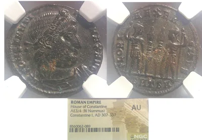 Constantine I 330-333 AD, AE 17mm follis, Thessalonica Mint NGC AU
