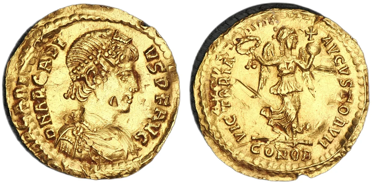 Arcadius, 383-408. AV Tremissis, Constantinople.