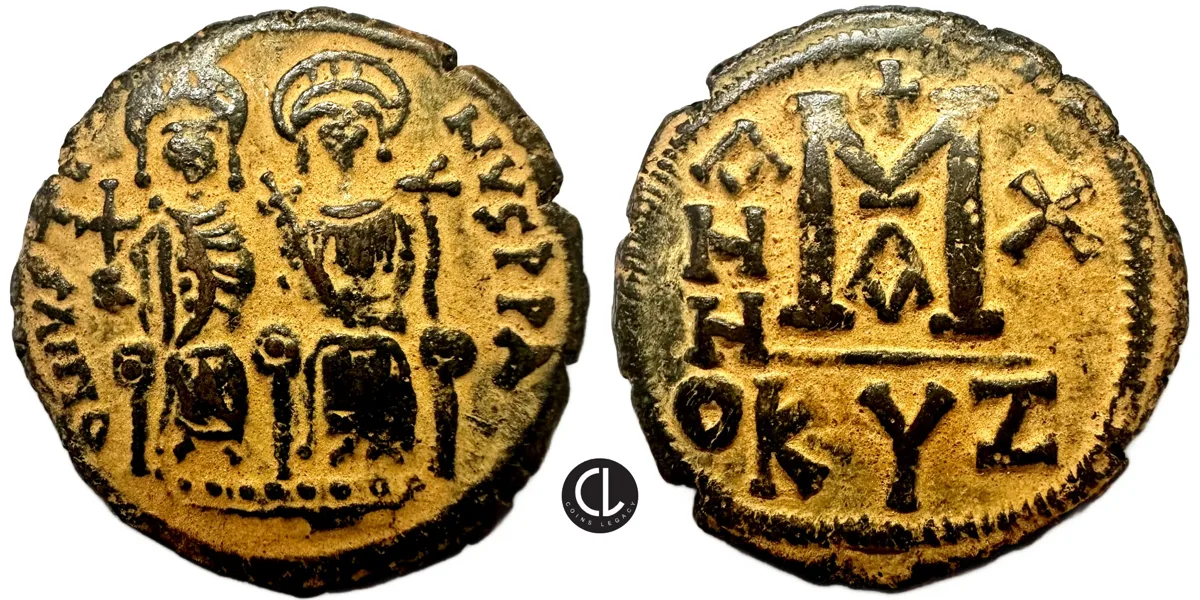 Justin II with Sophia, AE Follis, Cyzicus Mint, RY 10 = 574/5 AD