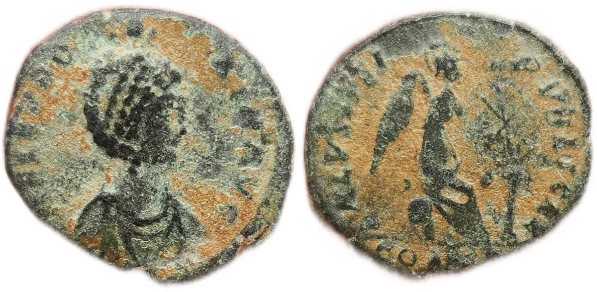 Aelia Eudoxia, bronze coin, natural desert patina