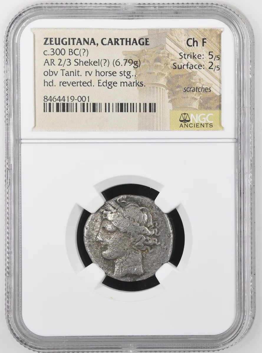Carthage Silver 2/3 Shekel 3rd Century Zeugitana Tanit Horse NGC Ch F