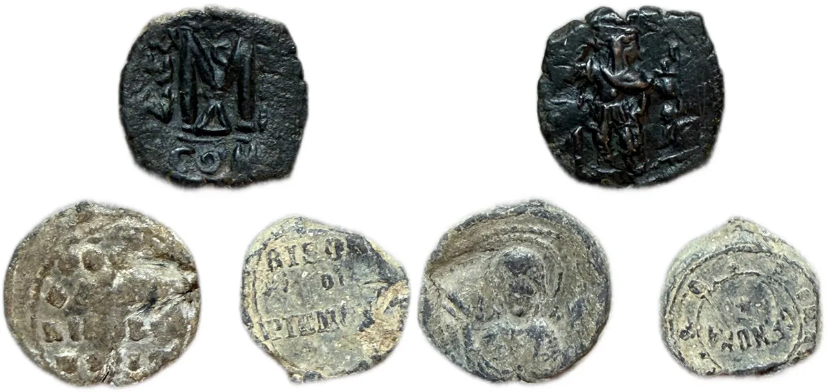 2 lead seals and 1 Bronze Byzantine coin