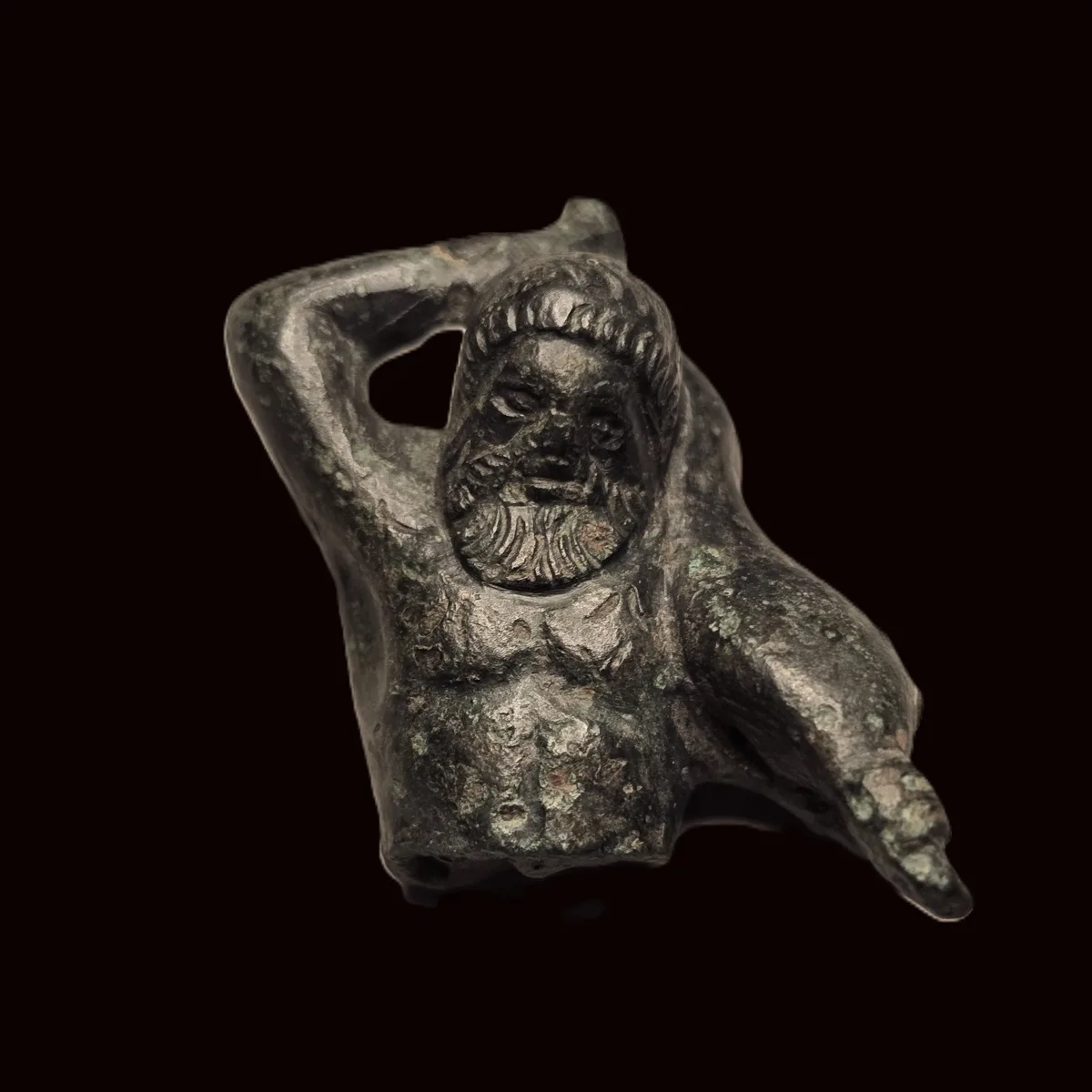 Roman Bronze Figural Fragment of a Bearded Fisherman with Large Fish, c. 1st–3rd Century AD