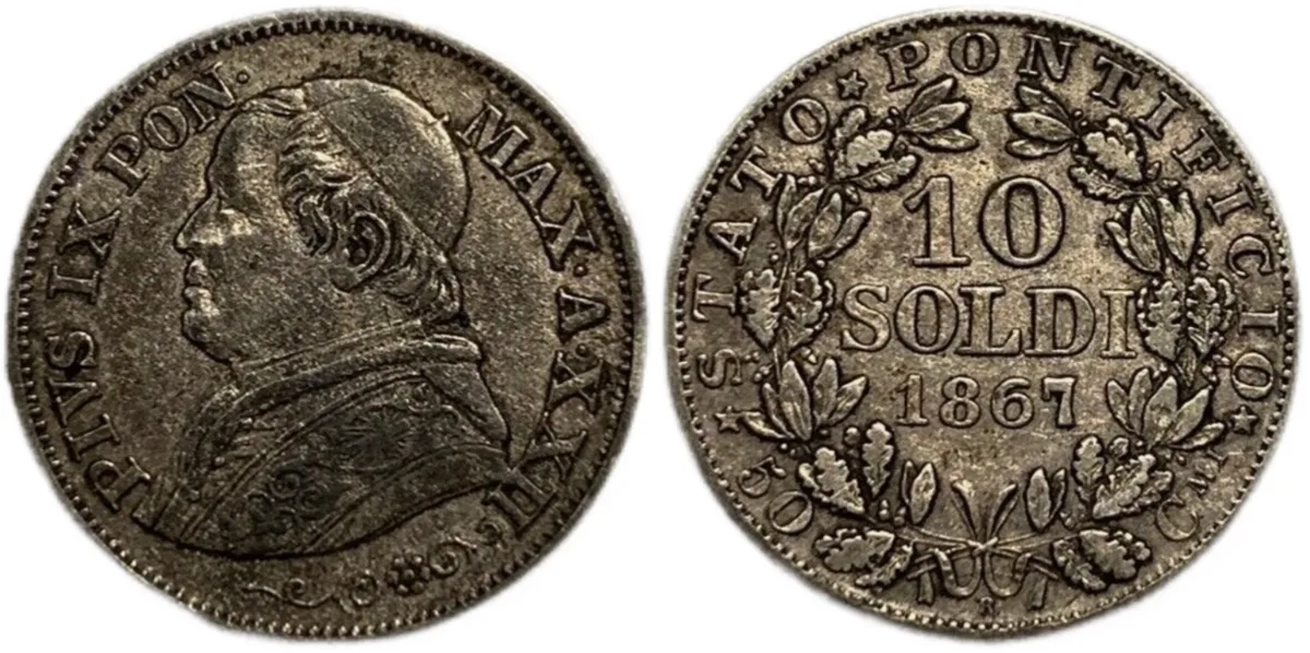 Papal State 1867 , 10 Solidi