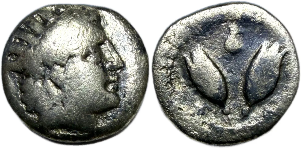 ISLANDS off CARIA, Rhodos. Rhodes. AR Diobol. c. 229-205 BC.