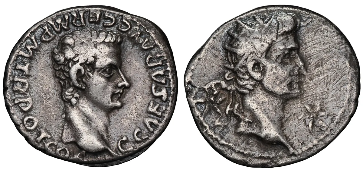 Gaius “Caligula” with Divus Augustus. Silver denarius, Lugdunum, AD 37-38