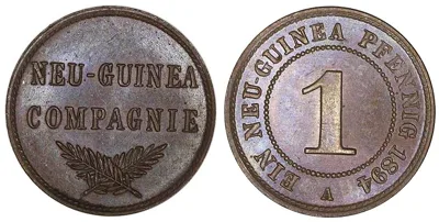 1894A German New Guinea, Wilhelm II, Bird of Paradise 1 Pfennig UNC very scarce