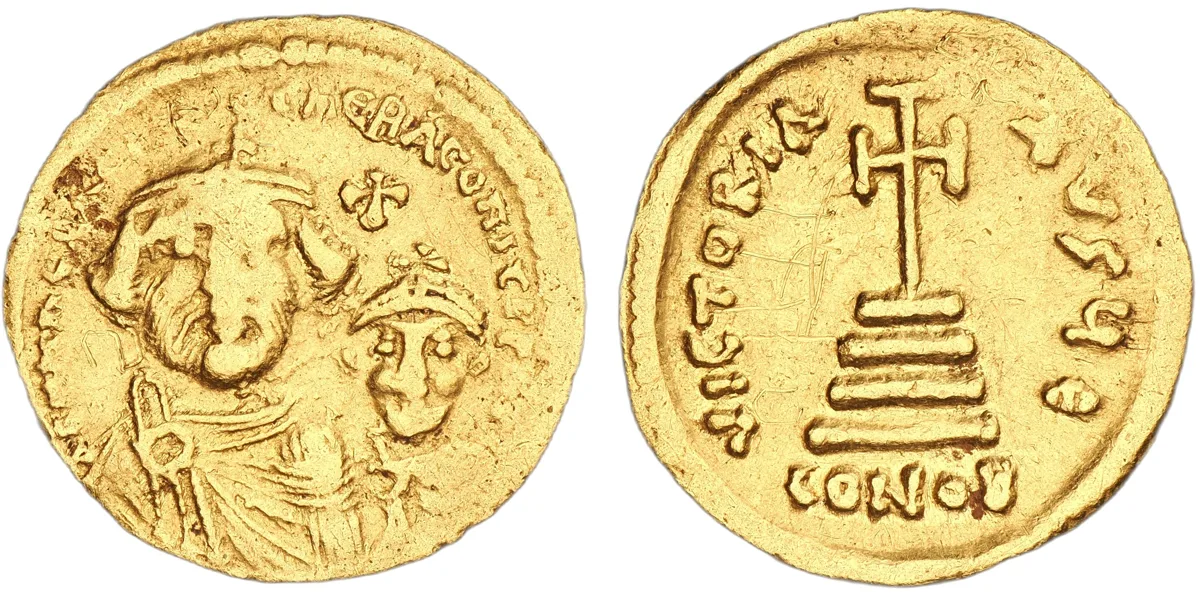 Heraclius with Heraclius Constantine, 610-641 (616-625). AV Solidus