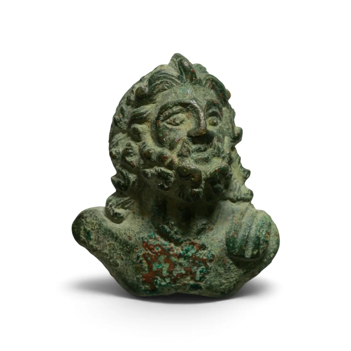 A ROMAN BRONZE APPLIQUÉ BUST OF ZEUS / JUPITER