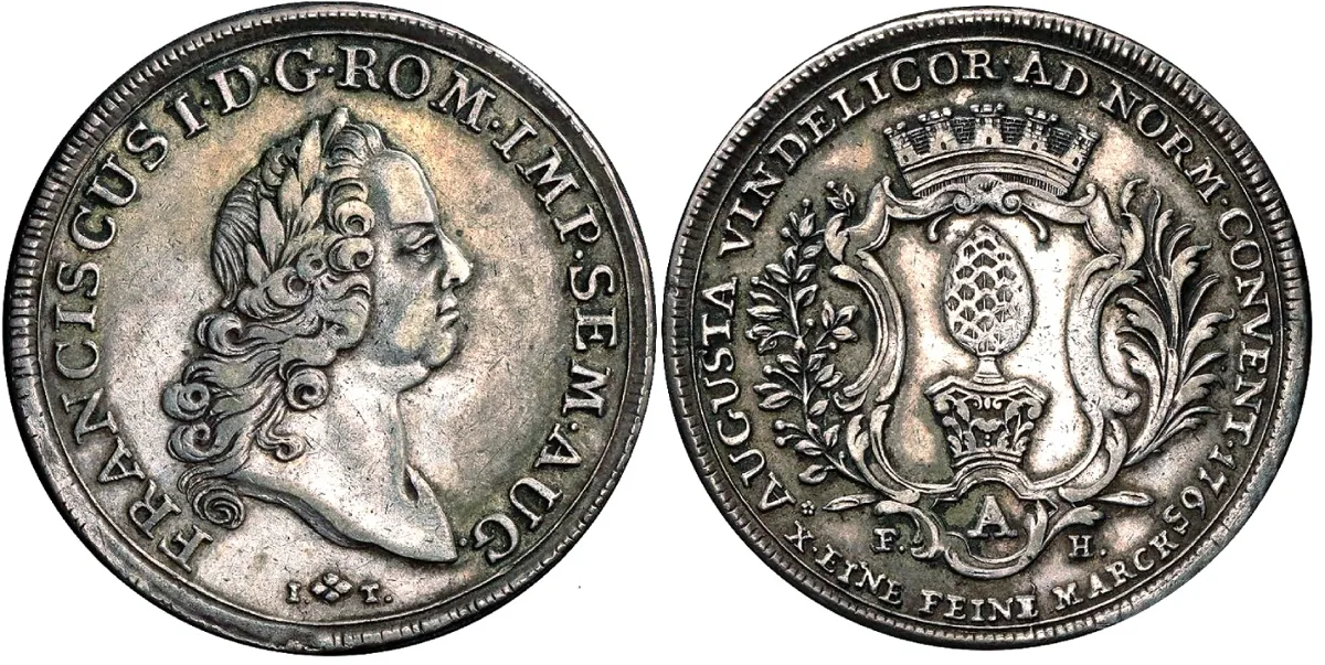 1765 IT FH Free City of Augsburg, Franz I, Conventionsthaler in gVF/gVF+