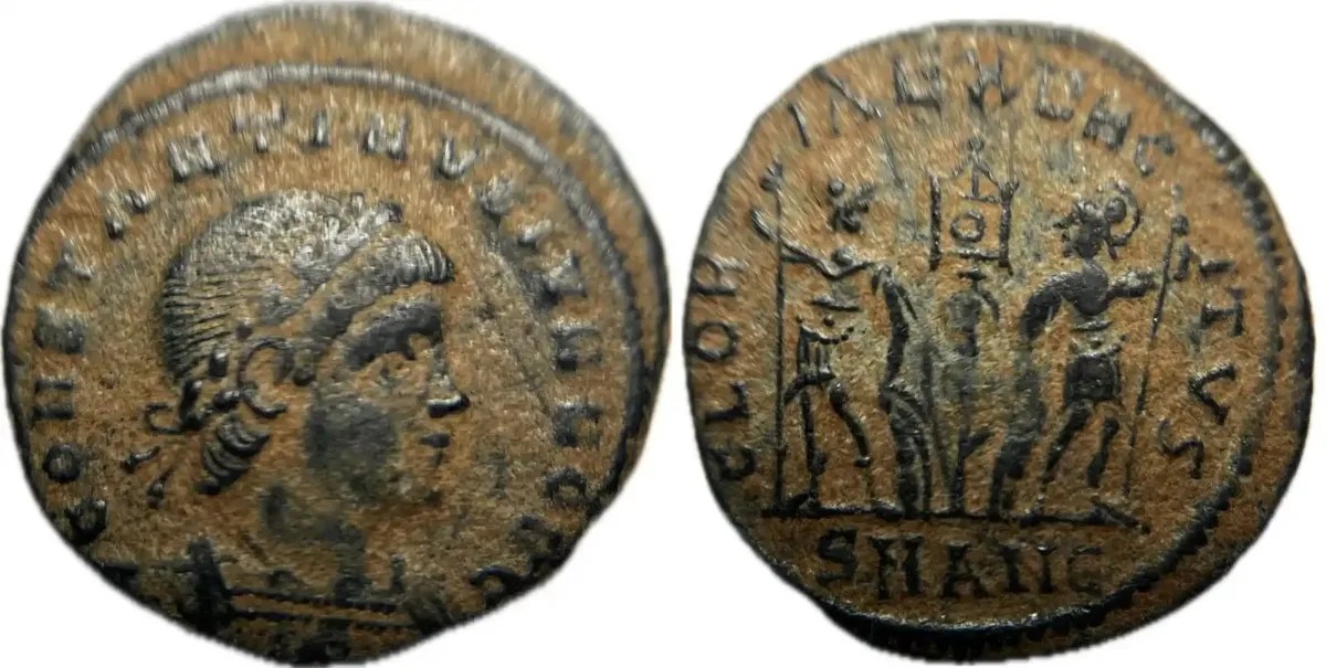 Constantine II AE4 | Soldiers and Standards | Antioch Mint | 16mm, 1.6g