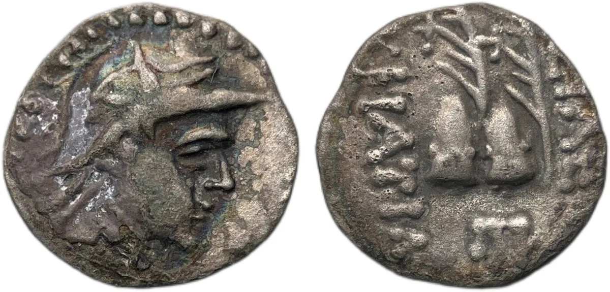 Early Skythians Anonymous Eukratides imitative obol, 0.63g, 200-100 B.C