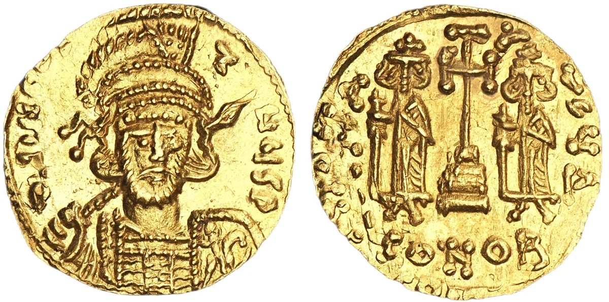 Constantine IV, Heraclius, and Tiberius, 668-685. AV Solidus, Constantinople
