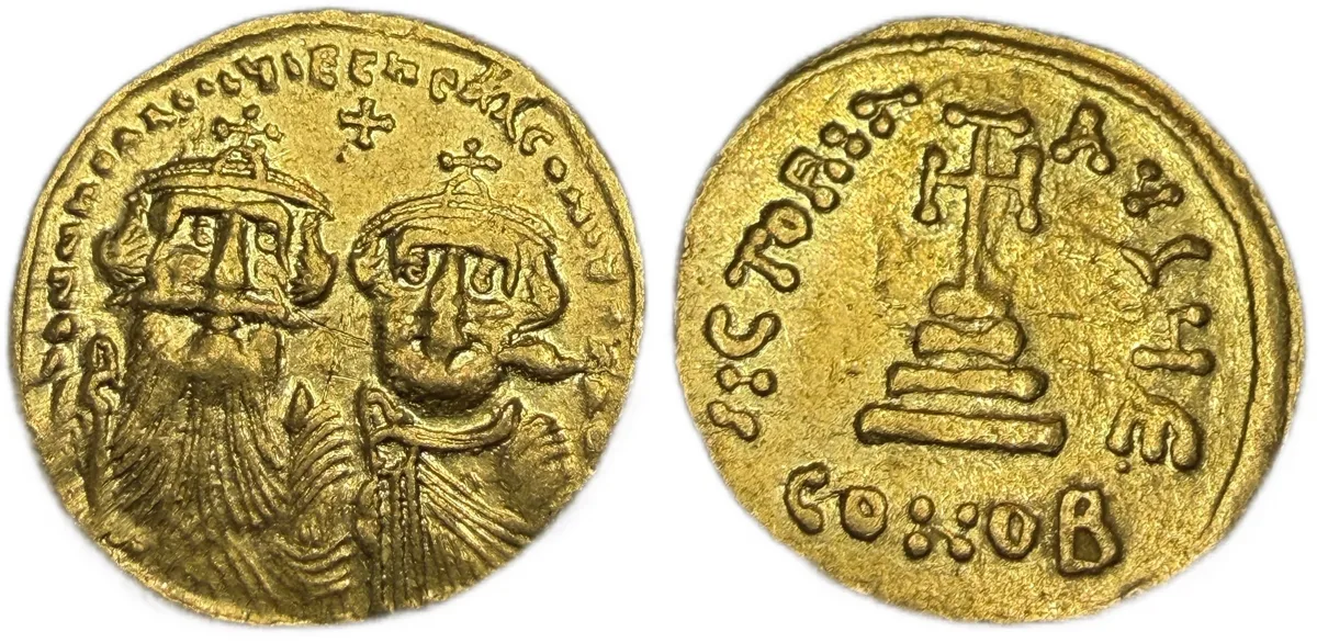Heraclius, with Heraclius Constantine, 610-641. Solidus 4.45 Grams