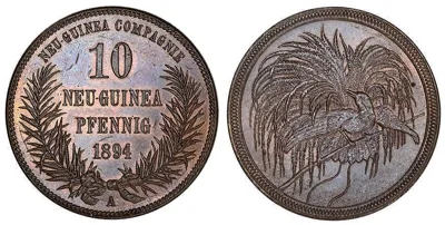 1894A German New Guinea, Wilhelm II, Bird of Paradise 10 Pfennig UNC scarce