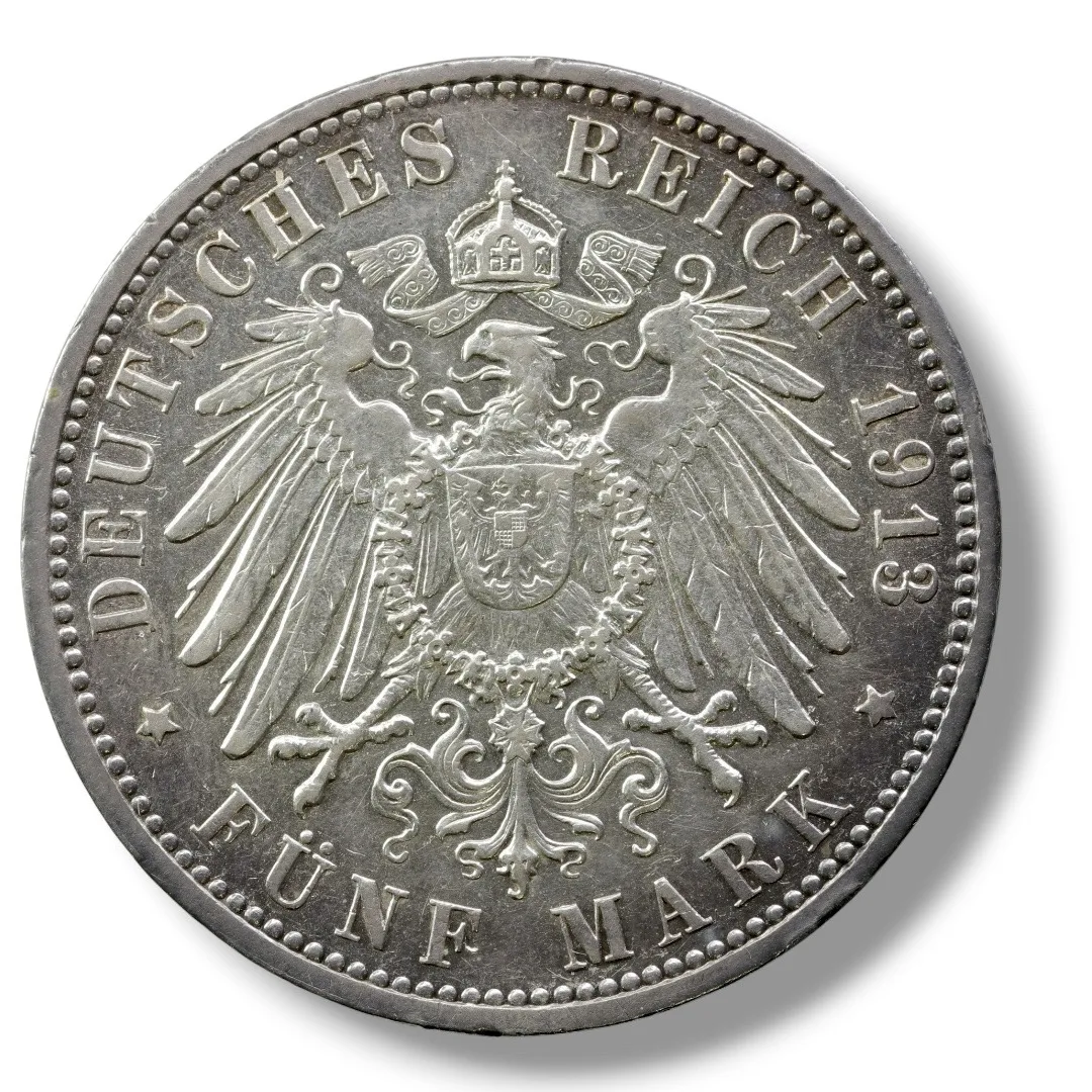 Germany 1913-A – 5 Mark Prussia (Wilhelm II, 25th anniversary, EF)