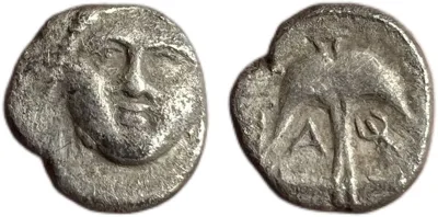 Thrace Apollonia Pontika AR Diobol Gorgoneion Anchor Crayfish 410-323 BC