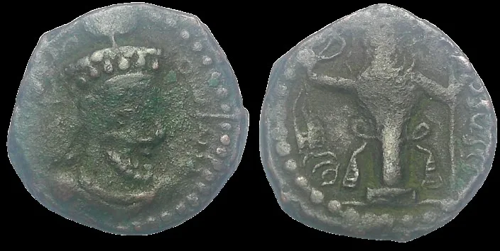 KUSHANO-SASANIAN, Peroz, Kushanshah. circa 325-330 AD, AE15mm 1.90gm Drachm (Unit) Green patina, Harid mint in Bactria