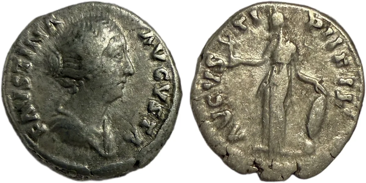 FAUSTINA II AR silver denarius. Venus Standing Left Reverse