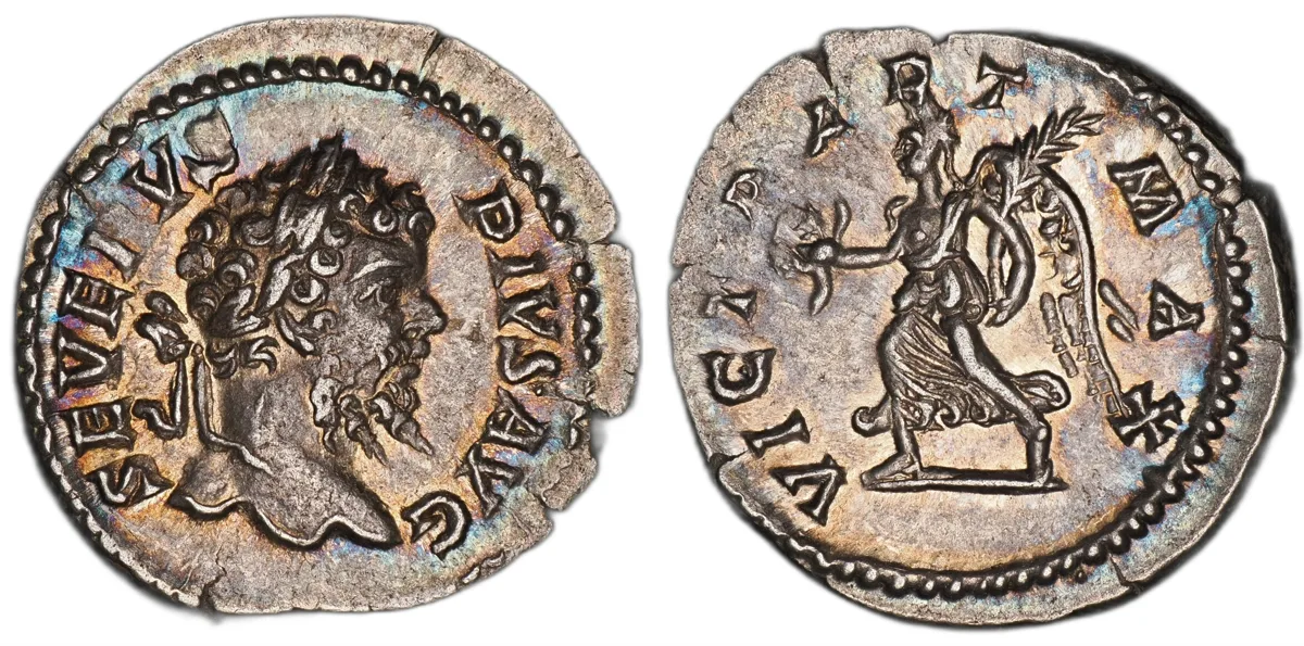 Septimius Severus, struck at Rome in 202 CE during his reign of 193-211