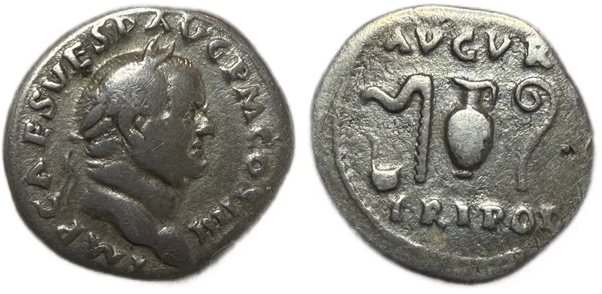 Vespasian. 69-79 AD. AR Denarius. Struck 71 AD. Priestly implements