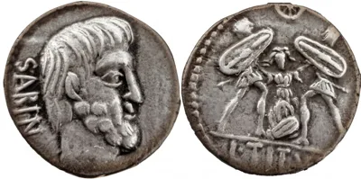 ROMAN REPUBLIC. L. Titurius L. f. Sabinus. AR Denarius. B.C. 89.