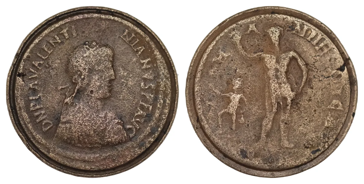 Contorniate. Late 4th-5th centuries medallion ? c. 425 AD. Æ 45,2mm, 50,51g In the name of Valentinian III D N PLA VALENTI NIANVS P F AVG, diademed draped and cuirassed bust Dancer