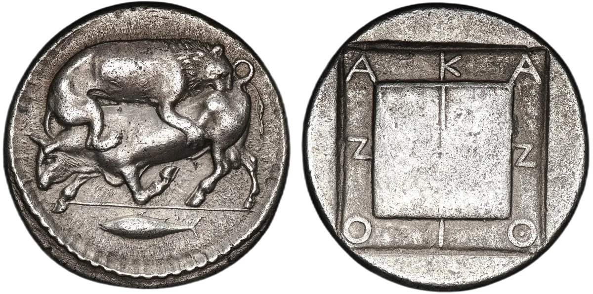 Macedonia, Akanthos. Tetradrachm. Circa 470–430 BC.