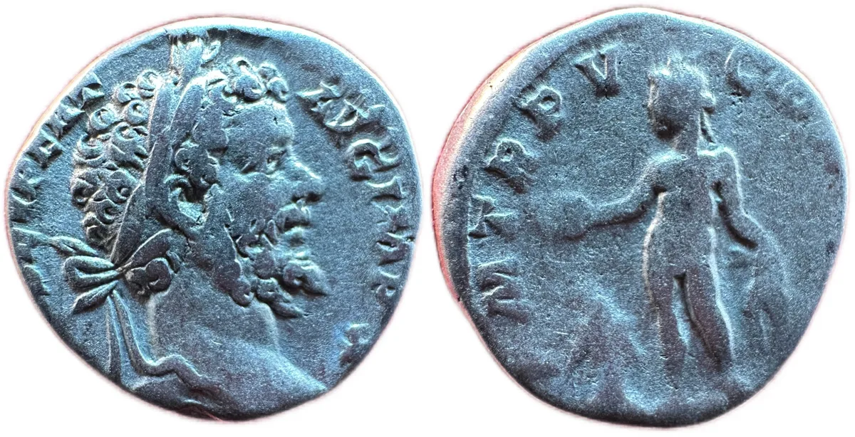 Septimius Severus — Denarius, P M TR P XIIII COS III, Rome