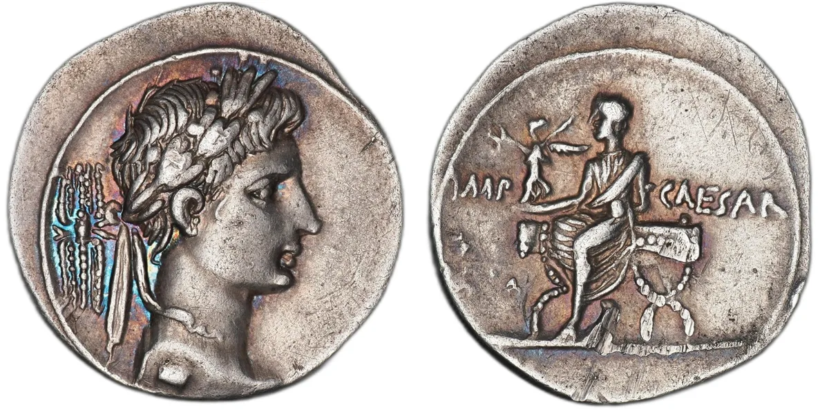 Caesar Augustus. AR Denarius.