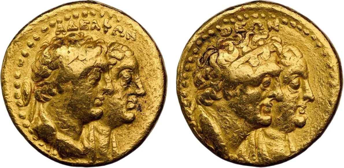 AV Tetradrachm or Half-Mnaieion - Ptolemy II dynastic issue.