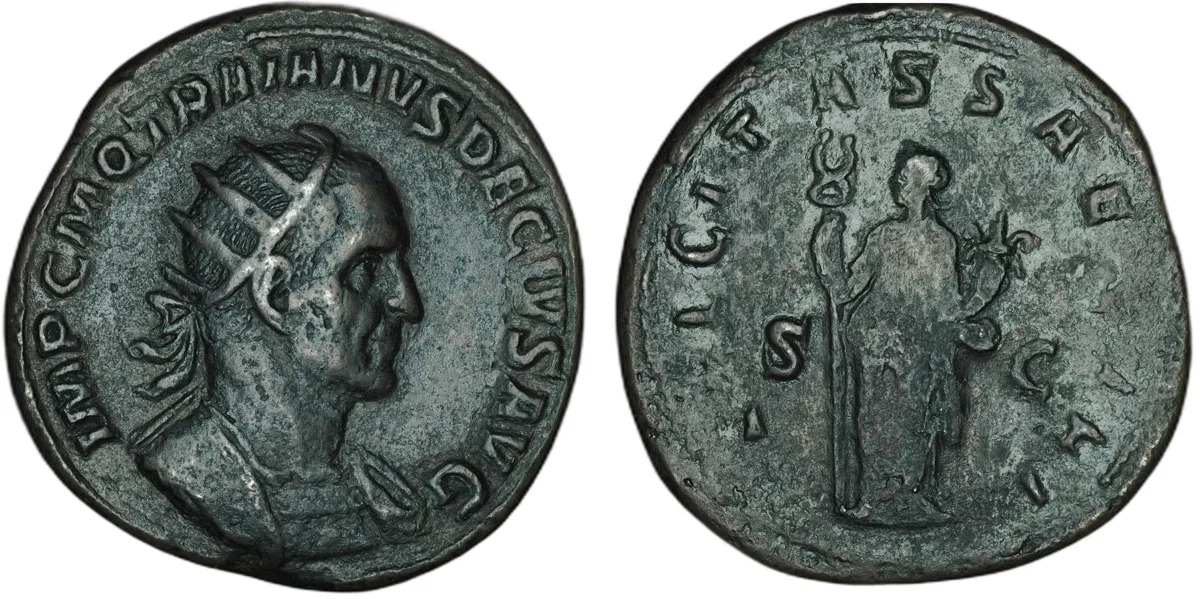 Trajan Decius. AE Medallion of 2 Sestertii. Millitary issue.