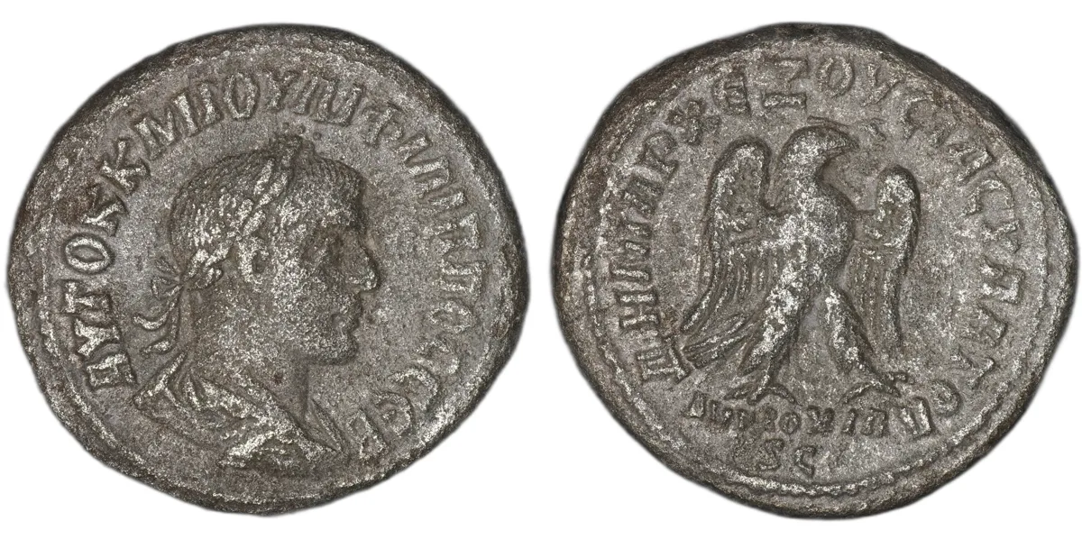 Philip II Billon Tetradrachm Antioch AD 247 Eagle with Wreath SC