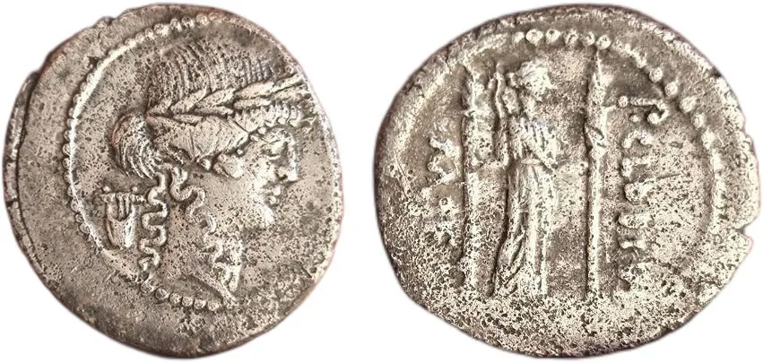 Roman Republic P. Clodius M.f. Turrinus AR Denarius Apollo Diana 42 BC