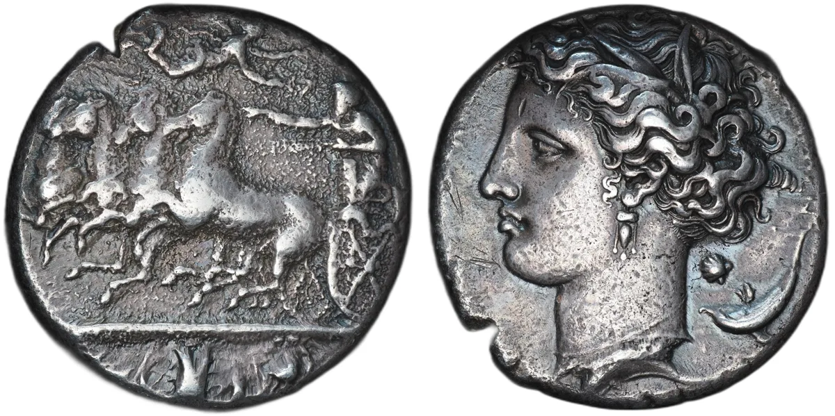 Sicily, Syracuse. Euainetos Decadrachm. Circa 400 BC.